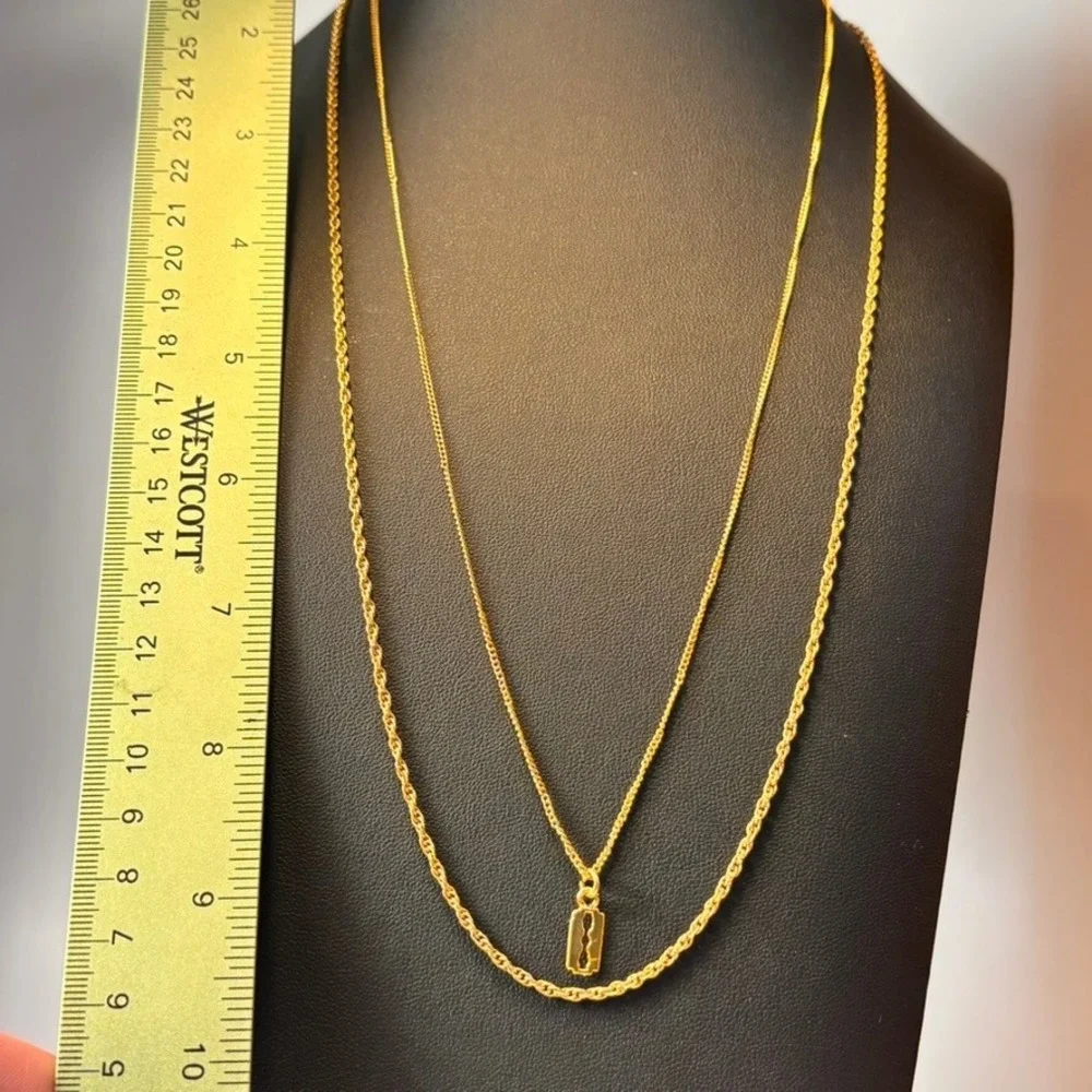 Gold Rope Chain Razor Blade Pendant Necklace Set Goth Y2K Streetwear Edgy Boho